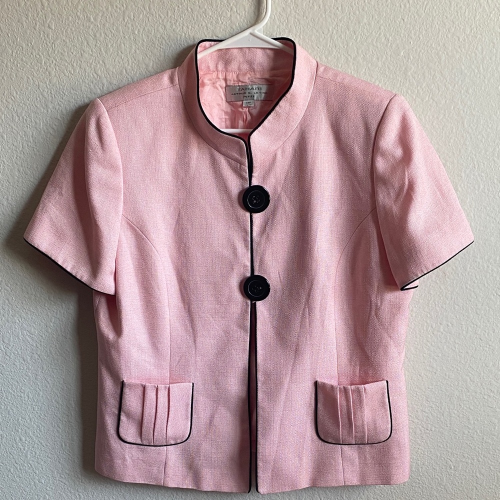 Tahari Pink Short Sleeved Blazer with Black Accents